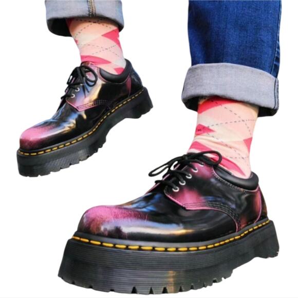 Dr. Martens Purple Black Leather Patent Lug‎ Sole Platform Men's Shoes Size 11